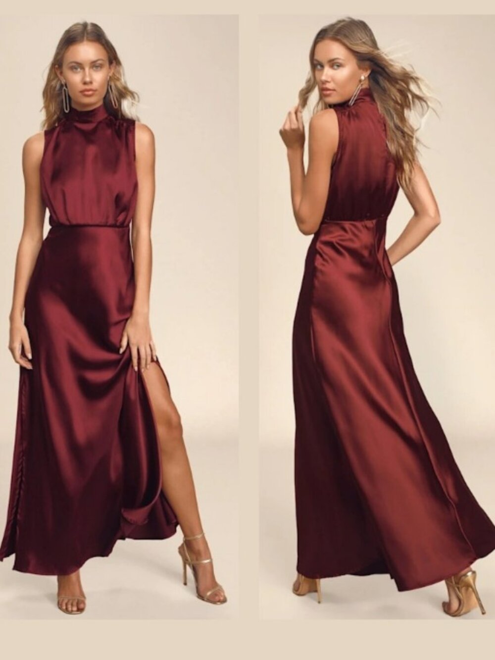 Lulus Classic Elegance Red Wine Satin Maxi Dress Sz 1X